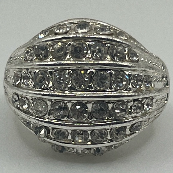 Silver Crystal Dome Statement Ring – Adjustable Size 7-9 - Picture 3 of 4